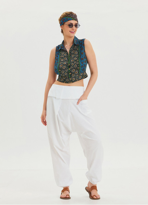 White Bohemian Shalwar with Belt Detail and Pocket 4467